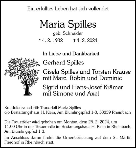 Anzeige von Maria Spilles von  Schaufenster/Blickpunkt 