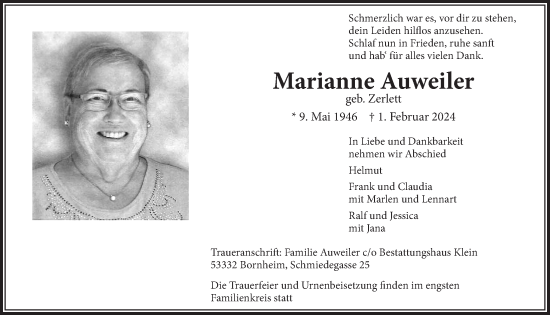 Anzeige von Marianne Auweiler von  Schaufenster/Blickpunkt 