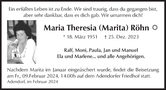 Anzeige von Maria Theresia Röhn von  Schaufenster/Blickpunkt 