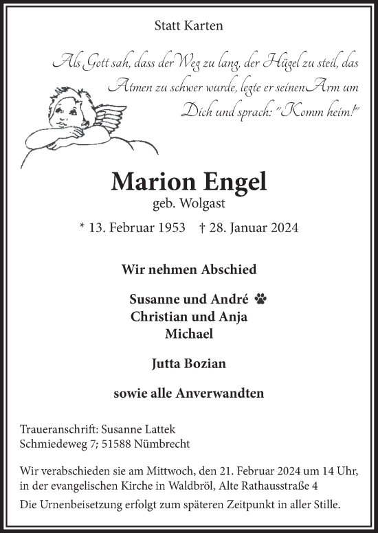 Anzeige von Marion Engel von  Anzeigen Echo 