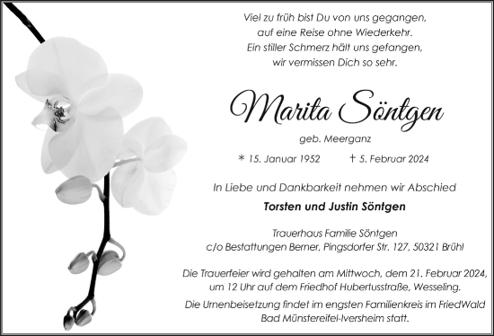 Anzeige von Marita Söntgen von  Schlossbote/Werbekurier 