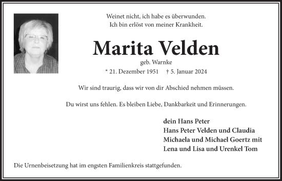 Anzeige von Marita Velden von  Werbepost 