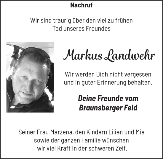 Anzeige von Markus Landwehr von  Bergisches Handelsblatt 