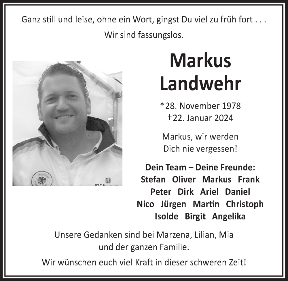  Traueranzeige für Markus Landwehr vom 02.02.2024 aus  Bergisches Handelsblatt 