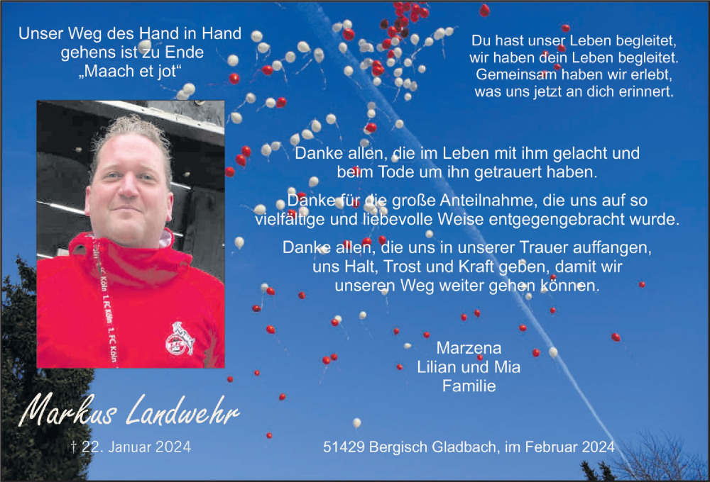  Traueranzeige für Markus Landwehr vom 23.02.2024 aus  Bergisches Handelsblatt 