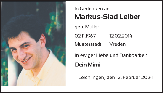 Anzeige von Markus Siad Leiber von Kölner Stadt-Anzeiger / Kölnische Rundschau / Express