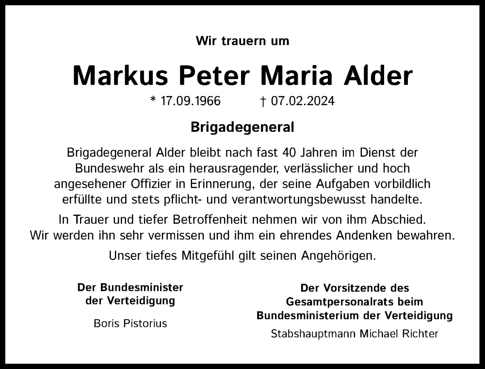  Traueranzeige für Markus Peter Maria Alder vom 19.02.2024 aus Kölner Stadt-Anzeiger / Kölnische Rundschau / Express