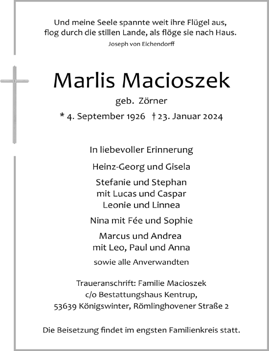 Anzeige von Marlis Macioszek von  Blickpunkt Euskirchen 
