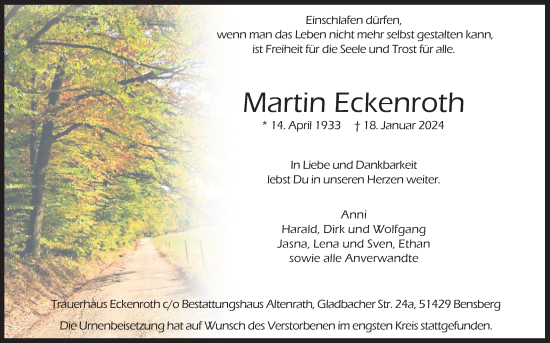 Anzeige von Martin Eckenroth von Kölner Stadt-Anzeiger / Kölnische Rundschau / Express