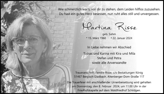 Anzeige von Martina Risse von  Bergisches Handelsblatt 