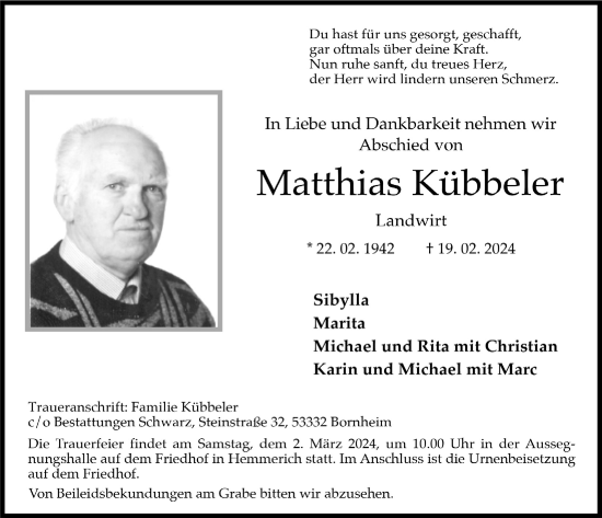 Anzeige von Matthias Kübbeler von  Schaufenster/Blickpunkt 