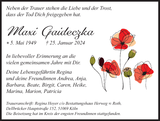 Anzeige von Maxi Gaideczka von Kölner Stadt-Anzeiger / Kölnische Rundschau / Express