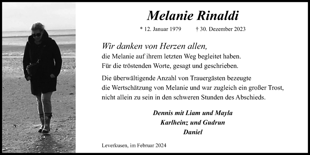  Traueranzeige für Melanie Rinaldi vom 17.02.2024 aus Kölner Stadt-Anzeiger / Kölnische Rundschau / Express
