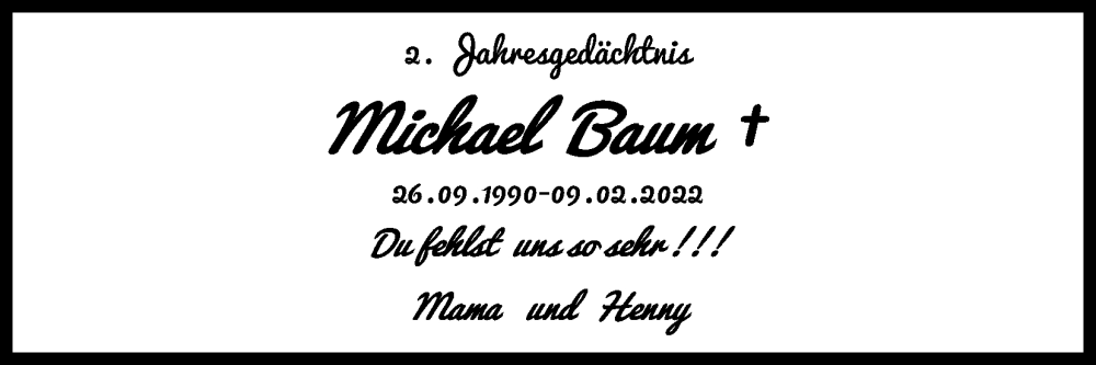  Traueranzeige für Michael Baum vom 09.02.2024 aus Kölner Stadt-Anzeiger / Kölnische Rundschau / Express