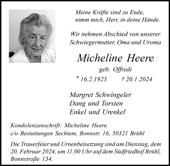 Anzeige von Micheline Heere von  Schlossbote/Werbekurier 