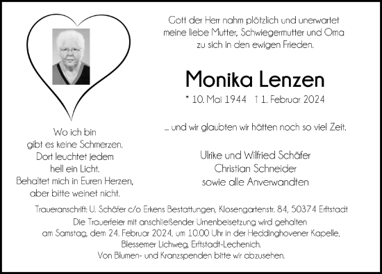 Anzeige von Monika Lenzen von  Werbepost 