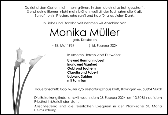 Anzeige von Monika Müller von Kölner Stadt-Anzeiger / Kölnische Rundschau / Express