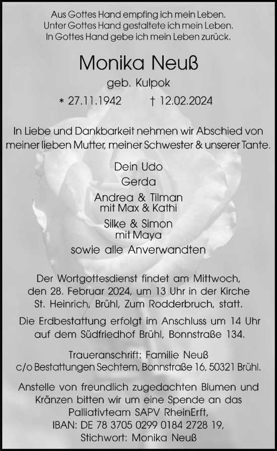 Anzeige von Monika Neuß von  Schlossbote/Werbekurier 