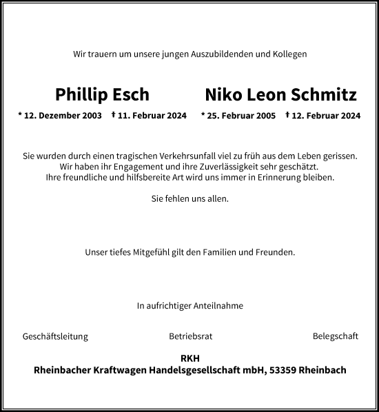 Anzeige von Niko Leon Schmitz von Kölner Stadt-Anzeiger / Kölnische Rundschau / Express