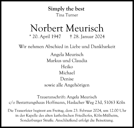 Anzeige von Norbert Meurisch von Kölner Stadt-Anzeiger / Kölnische Rundschau / Express