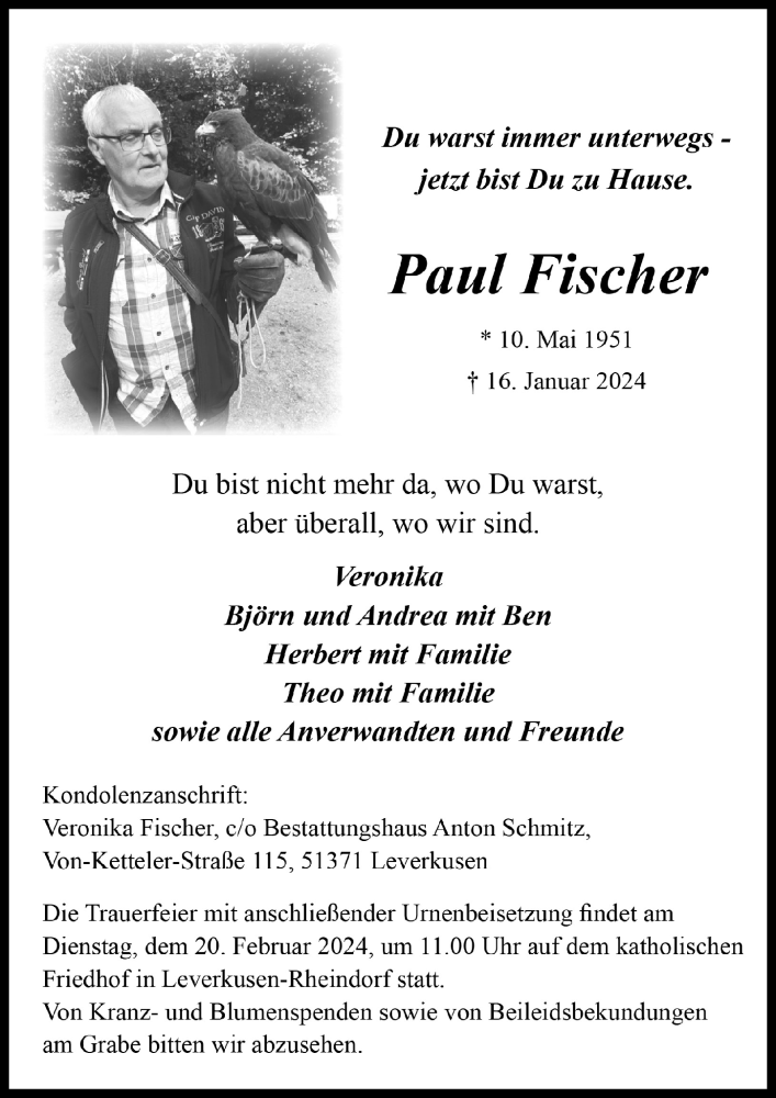  Traueranzeige für Paul Fischer vom 09.02.2024 aus  Lokale Informationen 