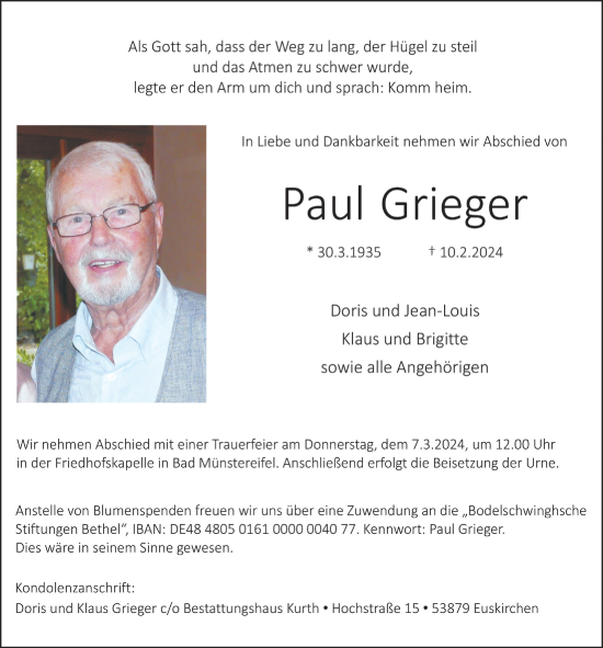 Anzeige von Paul Grieger von  Blickpunkt Euskirchen 