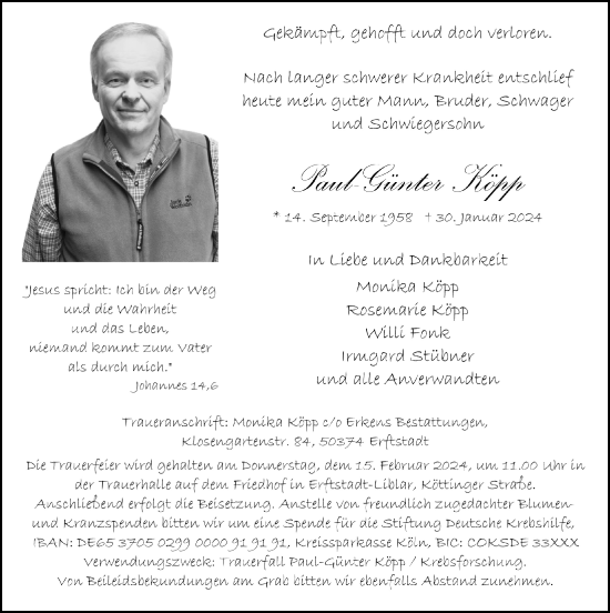 Anzeige von Paul-Günter Köpp von  Werbepost 
