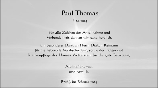 Anzeige von Paul Thomas von Kölner Stadt-Anzeiger / Kölnische Rundschau / Express