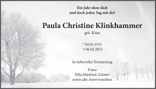 Anzeige von Paula Christine Klinkhammer von  Blickpunkt Euskirchen 