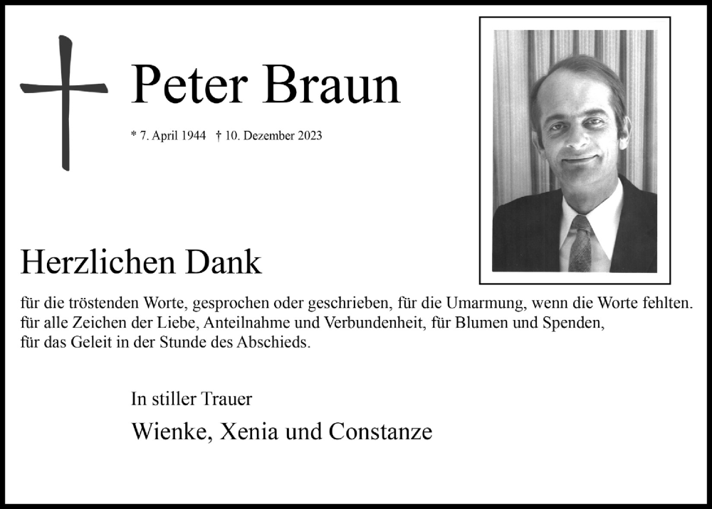  Traueranzeige für Peter Braun vom 03.02.2024 aus  Blickpunkt Euskirchen 
