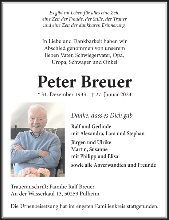 Anzeige von Peter Breuer von  Wochenende 