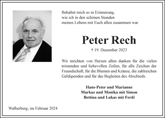 Anzeige von Peter Rech von  Schlossbote/Werbekurier 