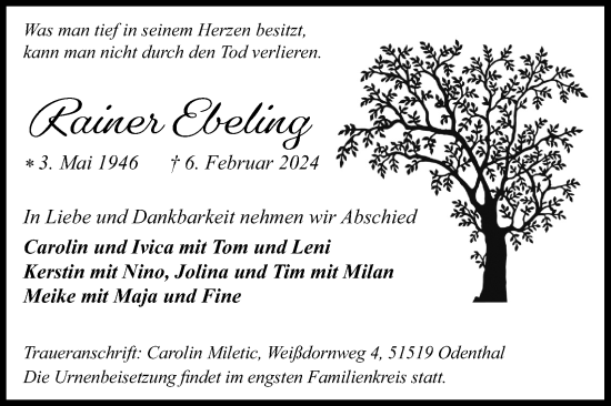 Anzeige von Rainer Ebeling von Kölner Stadt-Anzeiger / Kölnische Rundschau / Express