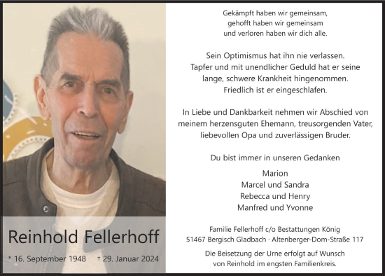 Anzeige von Reinhold Fellerhoff von  Bergisches Handelsblatt 