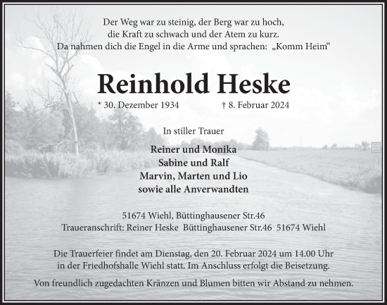 Anzeige von Reinhold Heske von  Anzeigen Echo 