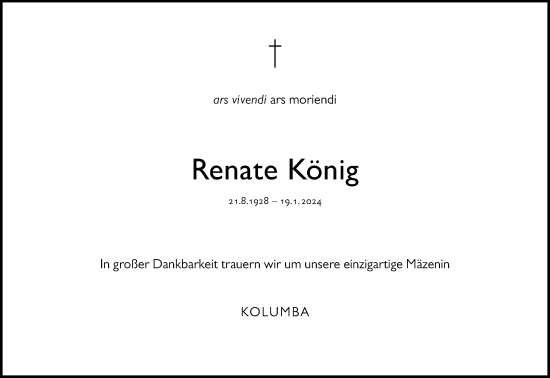 Anzeige von Renate König von Kölner Stadt-Anzeiger / Kölnische Rundschau / Express