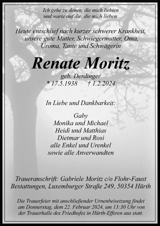Anzeige von Renate Moritz von  Wochenende 