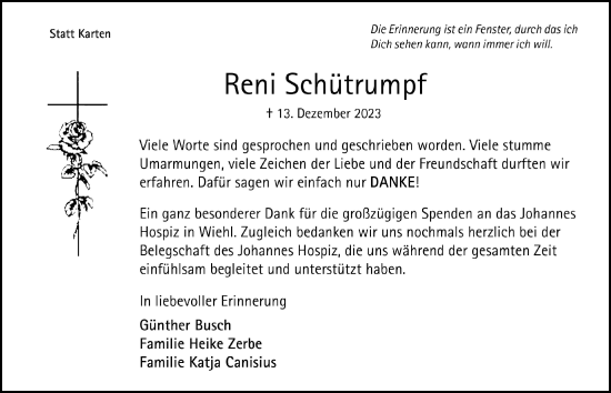 Anzeige von Reni Schütrumpf von  Anzeigen Echo 