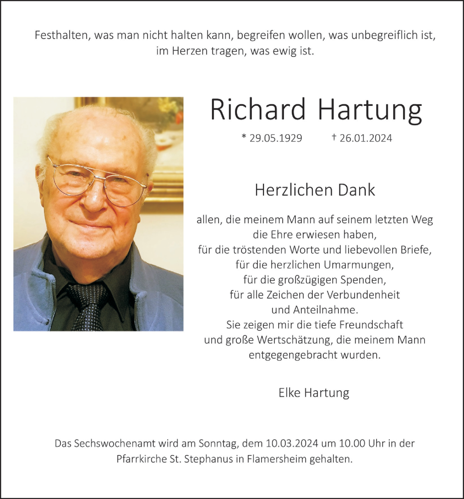  Traueranzeige für Richard Hartung vom 24.02.2024 aus  Blickpunkt Euskirchen 