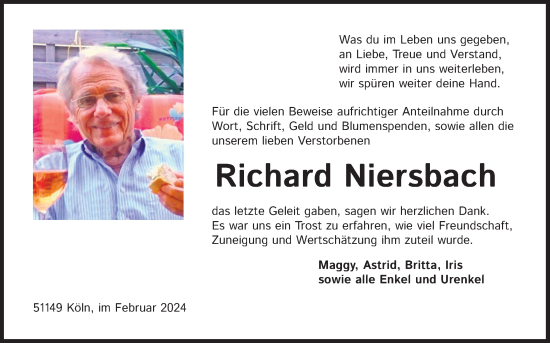 Anzeige von Richard Niersbach von Kölner Stadt-Anzeiger / Kölnische Rundschau / Express