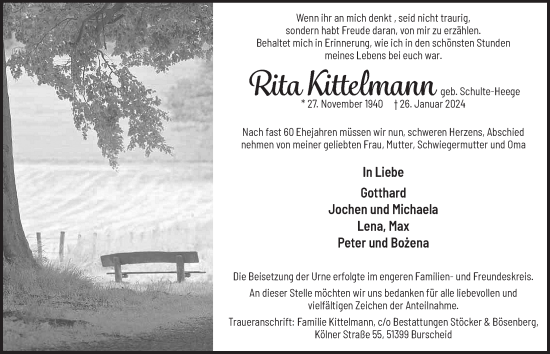 Anzeige von Rita Kittelmann von  Lokale Informationen 