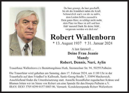 Anzeige von Robert Wallenborn von  Wochenende 