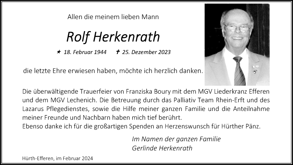  Traueranzeige für Rolf Herkenrath vom 10.02.2024 aus Kölner Stadt-Anzeiger / Kölnische Rundschau / Express
