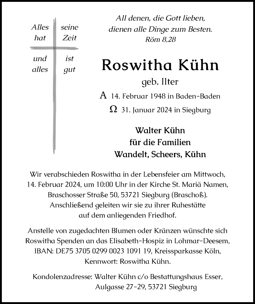  Traueranzeige für Roswitha Kühn vom 10.02.2024 aus Kölner Stadt-Anzeiger / Kölnische Rundschau / Express