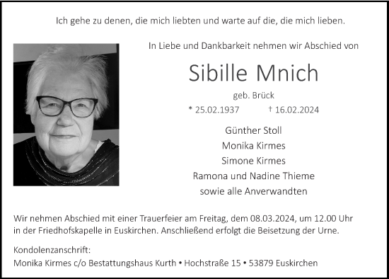Anzeige von Sibille Mnich von  Werbepost 