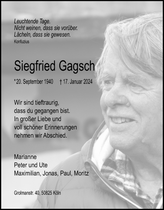 Anzeige von Siegfried Gagsch von Kölner Stadt-Anzeiger / Kölnische Rundschau / Express