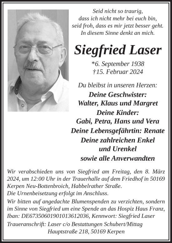 Anzeige von Siegfried Laser von  Werbepost 