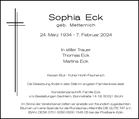 Anzeige von Sophia Eck von  Wochenende  Schlossbote/Werbekurier 