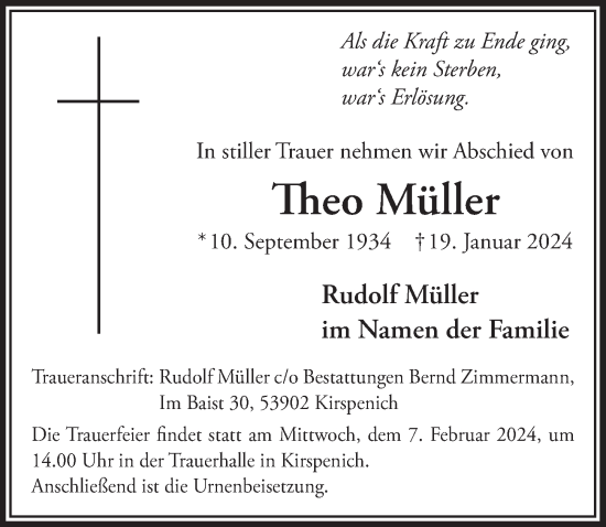 Anzeige von Theo Müller von  Blickpunkt Euskirchen 