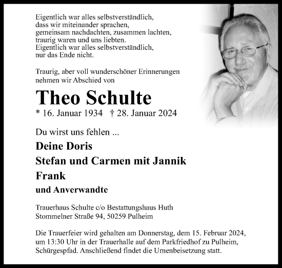 Anzeige von Theo Schulte von Kölner Stadt-Anzeiger / Kölnische Rundschau / Express